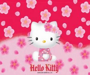 yapboz Çiçeklerle Hello Kitty